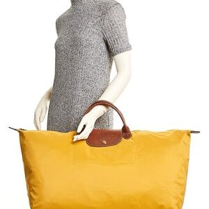 Tan/yellow longchamp le pliage travel Tote Bag with Brown Accents